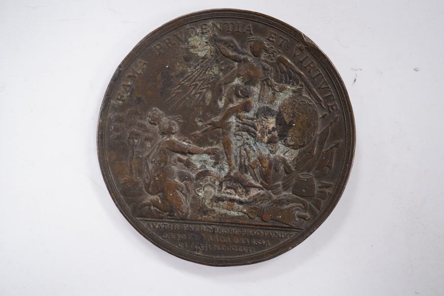 European Historic Medals, Frederick the Great Battle of Prague bronze medal, 1757, and Charles X of France coronation bronze medal, by E. Cannois, 1825 (2)